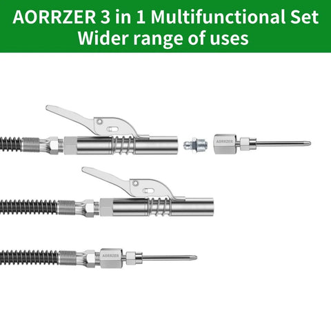 AORRZER narrow access grease gun needle set with coupler and zerk fittings for precise lubrication in hard-to-reach areas.