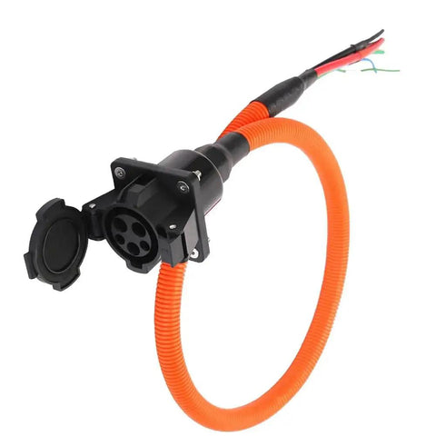 Built Tough Type 1 J1772 EVSE Inlet With 3.2 FT Level One And Two Charging Cable featuring a black and orange EV inlet connector.