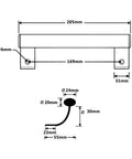 Technical drawing of 205mm Aluminum Alloy Sliding Door Handle showing dimensions with rustproof long pull handle design.