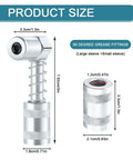 90 Degree Grease Coupler Adapter for Grease Guns 3 Jaw Fitting Tool with Sleeve Locking Angled Coupler for Tight Spaces sizing details