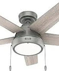 Burroughs 44-Inch Ceiling Fan With LED Light Kit And Pull Chain, Matte Silver, WhisperWind Quiet 3-Speed Motor, SureSpeed High Airflow