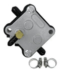 Fuel Pump 98766C1 Replacement For Outboard 2 Stroke 30 To 300 HP With clamps, shown in silver and black components