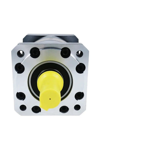 High Output Planetary Gearbox Speed Reducer 120Mm Frame with yellow output shaft and metal casing for industrial use.