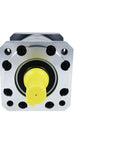 Premium Planetary Gearbox Reducer Plf120 Series With 120Mm Mounting Flange For Industrial Automation showing front view of silver unit with yellow shaft.