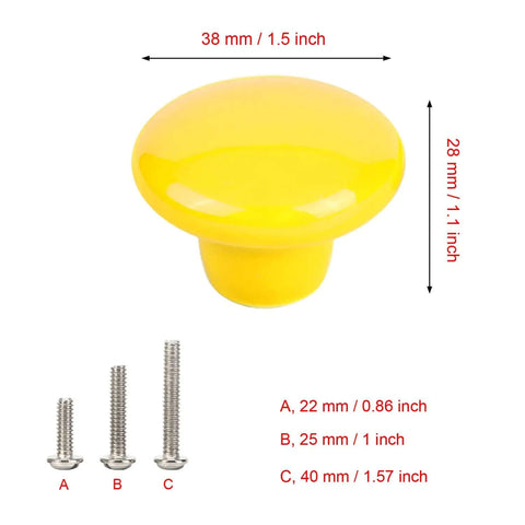 Absolute Game Changer Ceramic Mushroom Drawer Knobs And Cabinet Pull Handles Killer Aesthetic For Dressers And Kitchen Cupboards Rugged 15 Piece Set With Screws, yellow ceramic knob, 38mm size.