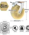 Four Pack Heavy Duty Eight Inch Swivel Castor Wheels With Dual Locking Brakes And Badass Reinforcements. 8in nylon wheel and steel frame.