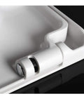Close-up of the hinge mechanism on the Premium Heavy Duty Thick Square Toilet Seat Cover With Silent Slow Close Hinges.