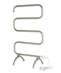 Classic 37.5-Inch Nickel Heated Towel Warmer Rack with 4 bars, freestanding design, ready for bath or spa use.