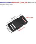 Half Inch Side Release Buckles 10 Pack Black Plastic Quick Release Buckles For Backpack Straps And DIY Pet Collars, dimensions labeled.