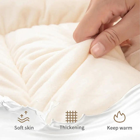 Close-up of hand touching Desk Chair Cushion With Removable Cover Soft Seat Pad For Home Office 35.4 By 19.7 Inches Velvet Back Support Pad