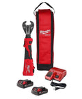 Heavy Duty M18 Cordless Hydraulic Cutters And Crimpers Featuring Six Ton Linear Utility Grip Plus Interchangeable Jaws in a kit with charger and batteries.