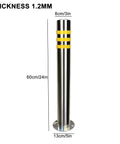 Tough As Nails Traffic Safety Bollard Post Three Inch Diameter By Twenty Four Inch Height Stainless Steel Parking Lot Barrier with reflective tape.
