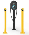32 Amp Level 2 Commercial EV Charger Bundle With 7.5 kW Station, pedestal, and safety bollards for hotels and offices, front view