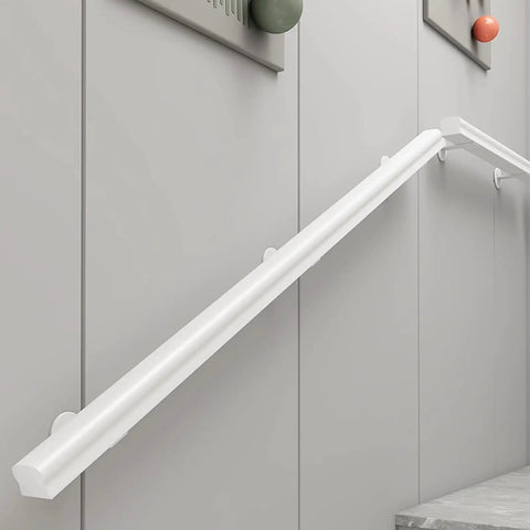 Solid Pine Wood Wall Mount Grab Bar, Tough As Nails Non Slip Staircase Handrail, Heavy Duty Safety Rail For Elderly And Families, Smooth Finish Indoor Outdoor Guardrail With Secure Brackets, 3 Ft Length For Home And Backyard, white handrail mounted on wall