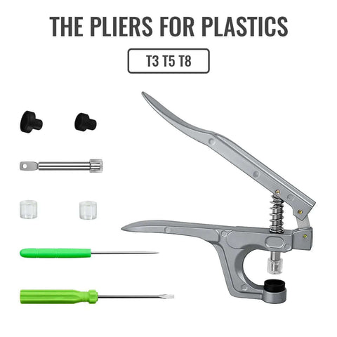 All Purpose Snap Pliers Kit For Crafts And Clothing with pliers, rod, awl, screwdriver for T3 T5 T8 snaps shown in components