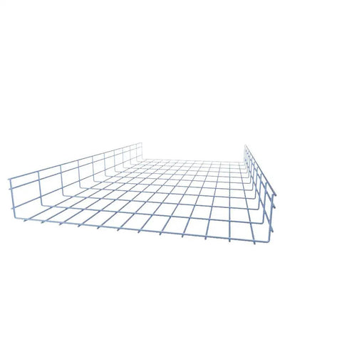 Rugged Heavy Duty Wire Mesh Cable Tray 2-Pack in Silver Zinc Plated Steel, 23.63 x 3.94 x 118.12 inches, angled view