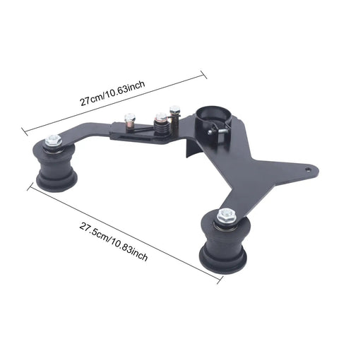 Premium Belt Sander Attachment For Angle Grinders Featuring Portable Pipe Polisher Grip Handle, featuring metal frame and rubber wheels.