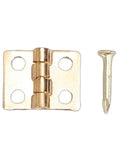 Close-up of a brass mini hinge and screw from the Brass Mini Hinge Set With 200 Pieces And 800 Screws For Jewelry Boxes, Dollhouses.