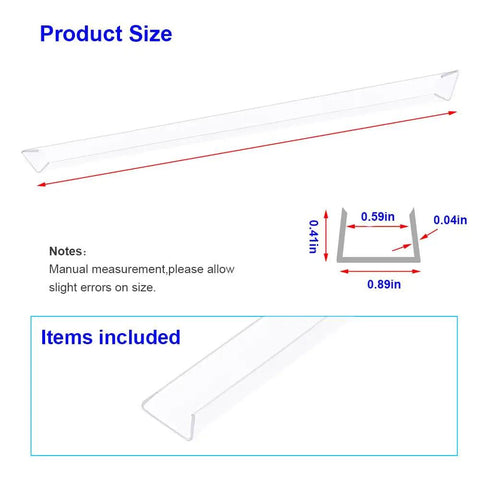 Product size diagram for 14 Pack Slick Crystal Clear Plastic Slip On Edge Guards 16.5 Inches Long Easy Push Fit for up to 3/4 inch thick surfaces.