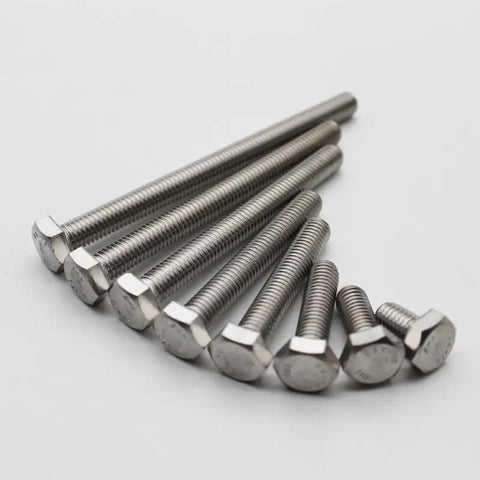 Premium Pure Titanium Outer Screws And Bolts Grade Two Tau Alloy Fasteners M2.5 to M10 in various lengths on white background.