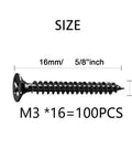 Beefy Flat Head Self Tapping Wood Screws Four By Five Eighth Inch M3x16mm carbon steel screw with dimensions 16mm and 5/8 inch.