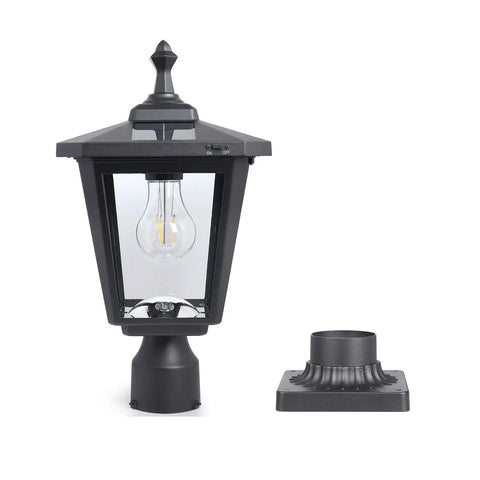 Solar Post Light Outdoor ST4319Q Cast Aluminum Filament LED With Mounting Base For Pillar Garden Yard Pole Bollard Gates Driveway Pathway Walkway Weatherproof Solar Powered Dusk To Dawn Lighting With Rechargeable Batteries Included