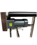 Side view of the motor and guard rail of the 110V PVC Belt Conveyor With Double Guard Rails, 82.6 Inch Long, 15.7 Inch Wide Flat Belt System.