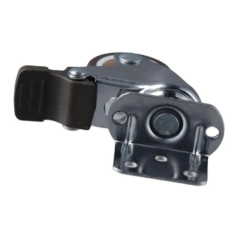 Close-up of a Beefy Side Mount Caster Wheel With Brake Set Of 4, featuring a 1.25 Inch L-Shape TPR plate and black brake lever.