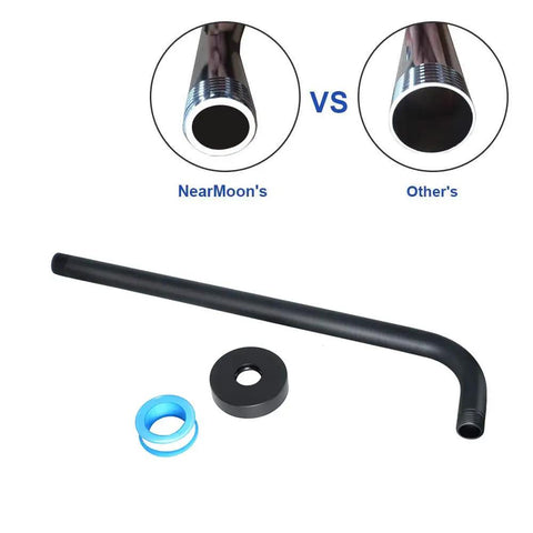Square Rain Shower Head With 15 Inch Extension Arm 8 Inch Matte Black Stainless Steel Rainfall Shower Head For Full Body Coverage And Dope Waterfall Flow, showing components including matte black extension arm and fittings.