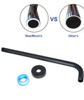 Huge 16 Inch Square Rain Shower Head With Extension Arm In Matte Black Stainless Steel For Full Body Coverage And Powerhouse Water Flow Ultra Thin Design Delivers Spa Like Rainfall Experience, showing matte black extension arm and accessories