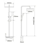CUTPOIY Thermostatic Shower System dimensions diagram showing measurements for faucet set and shower components.
