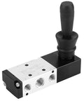 Five Port Three Position Manual Pneumatic Control Valve With Hand Lever 0 To 0.8 MPa Range Inlet PT1/4 Exhaust G1/8