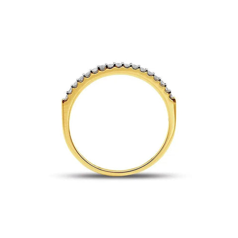 Real Deal 0.15 Ctw Genuine Round Cut Diamond Wedding Band Encased In Solid 14K Yellow Gold Machine Set, side view.
