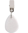12 Piece Teardrop Marble Tablecloth Weights With Metal Clips White For Indoor Outdoor Use showing single weight with clip
