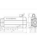 Dimensions and technical drawing of Top Shelf 6KW Air Cooled Spindle Motor For CNC Router Featuring ER32 Chuck 18000 RPM.