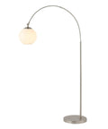 Nickel And White Nora Arc Floor Lamp With Mercury Glass Shade, Go To Mid Century Modern Standing Light For Living Room, LED Bulb Included