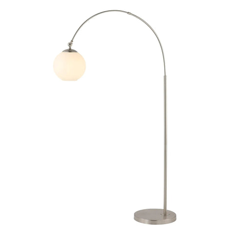 Nickel And White Nora Arc Floor Lamp With Mercury Glass Shade, Go To Mid Century Modern Standing Light For Living Room, LED Bulb Included