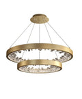 Modern K9 Crystal Chandelier, Dimmable LED Ceiling Pendant Light, Gold Circle Hanging Lamp with clear crystal glass.