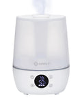 Filter Free Humidifier With Auto Humidity Control And Hygrometer, Detects Temperature And Humidity Levels, white finish, front view.