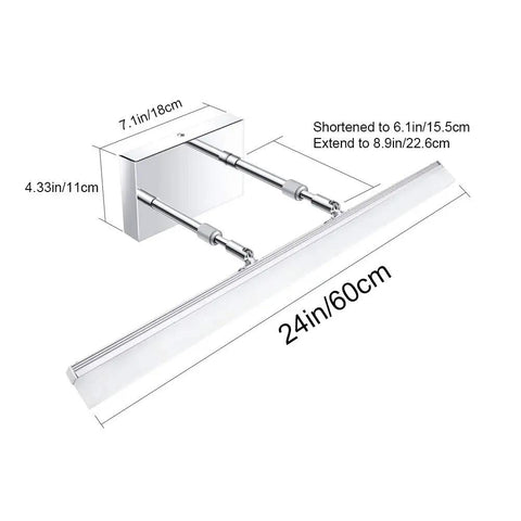 Diagram of 24 Inch Modern LED Vanity Lights Adjustable Chrome Bathroom Fixture Over Mirror With 180 Degree Rotatable Joint
