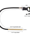 Beast Mode Heavy Duty 1500W Concrete Vibrator With 6.6Ft Shaft Portable Pencil Cement Vibrator Delivers 14400 VPM shown with dimensions