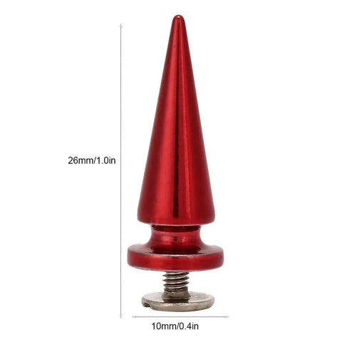 Red cone spike rivet, 26mm tall and 10mm wide, heavy duty metal stud for leather belts, coats, part of 10 Set Red Cone Spikes Punk Rivets.