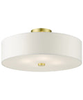 Meridian Collection 4-Light Semi-Flush Mount Ceiling Light With Off-White Fabric Shade In Satin Brass Finish, side view