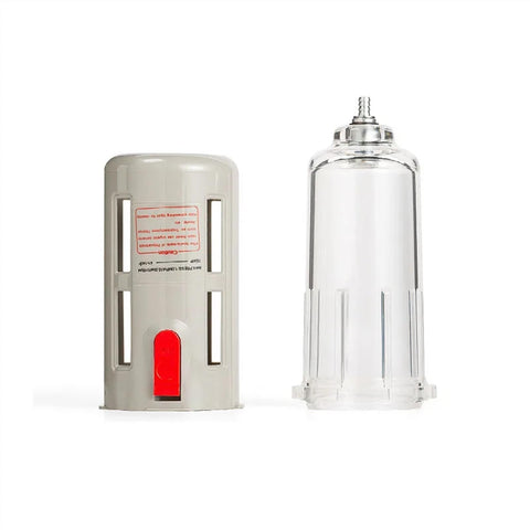 Pro Grade Oil Water Separator FRL Combo For Air Compressors, clear and grey canisters, Metal Construction, BFC2000 3000 4000 Series