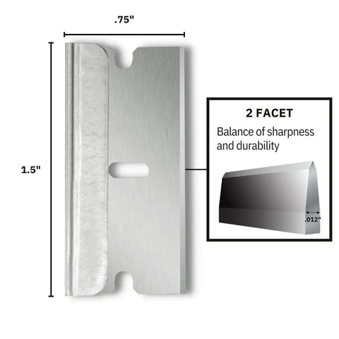 Single Edge Razor Blades 100 Pack 0.012 Inch Heavy Duty High Carbon Steel shown with dimensions and edge detail