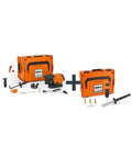 Compact Magnetic Base Drill With A Kickass 1100 Watt Motor For Heavy Duty Metal Work Runs Butter Smooth In Tight Spots Variable Speed 130 To 520 Rpm Locks Down Dead Nuts On Steel Includes Pro Grade Hss Cutter Set with orange storage case and accessories.