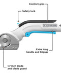 Side view of 4V Max Cordless Fabric And Craft Cutter Rotary Tool with USB Rechargeable Battery, featuring a comfort grip and blade details.