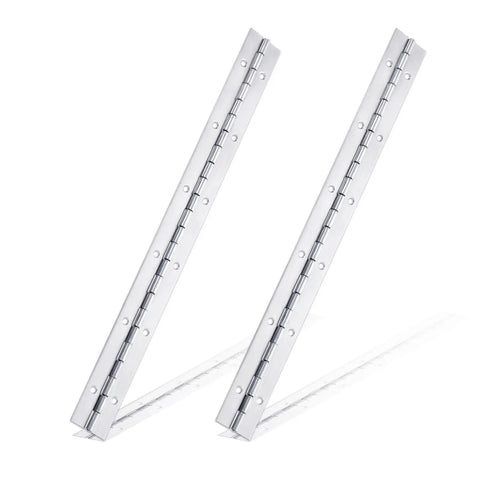Hella Durable 12 Inch Piano Hinges Two Pack Stainless Steel Continuous Hinge pre drilled, silver, for cabinet and boat storage.