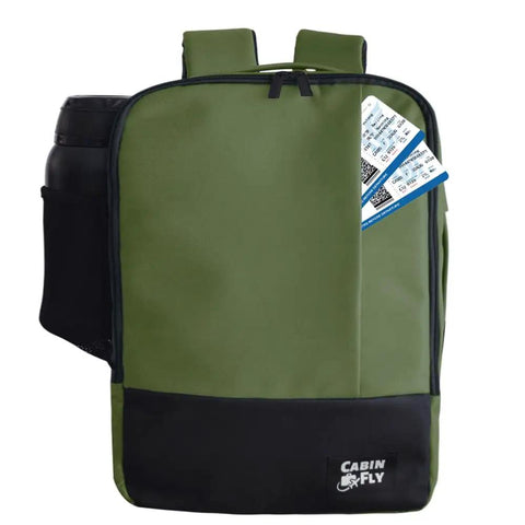 Khaki Under Seat Personal Item Backpack 16x12x6 Inches For WestJet Air Canada Flair Airlines And More Carry On Bag with tickets and bottle