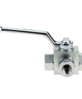 Three Eighth Inch NPT Female High Pressure Hydraulic Ball Valve Three Way 7250 PSI Workhorse For Water Oil And Gas Flow Control